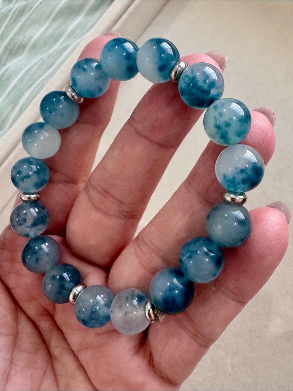 Blue Jeans Chalcedony Beaded Stretch Bracelet - Elegant Women's Jewelry